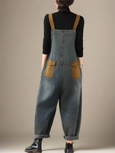 Contrast Patchwork Overalls Dungarees Vintage Women Denim Overalls Dungarees