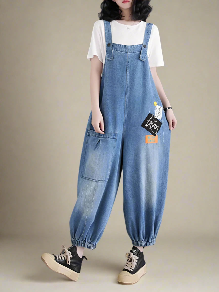 Embroidered Baggy Overalls Dungarees