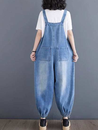 Embroidered Baggy Overalls Dungarees