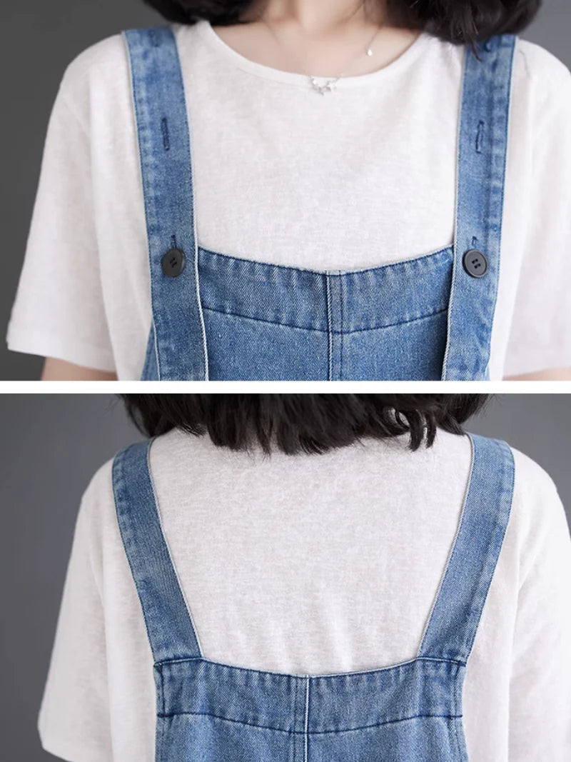 Embroidered Baggy Overalls Dungarees