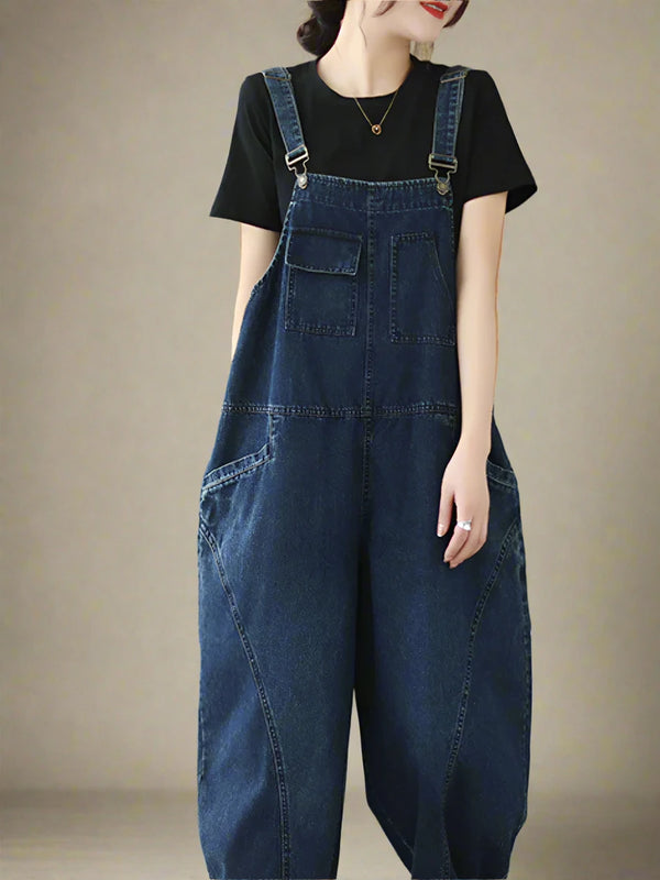 Artistic Multi Pockets Overalls Dungarees Vintage Women Denim Overalls Dungarees