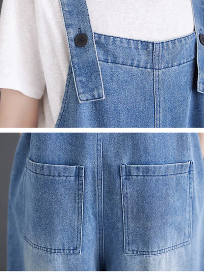 Embroidered Baggy Overalls Dungarees