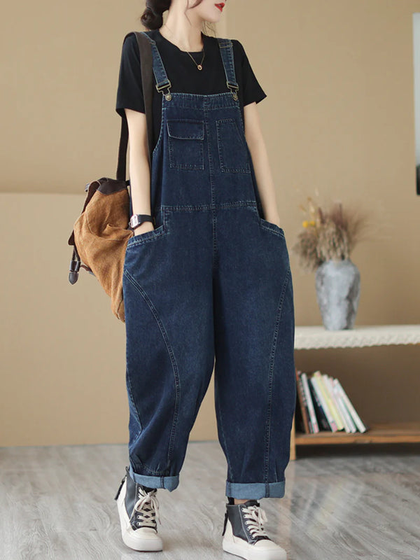 Artistic Multi Pockets Overalls Dungarees Vintage Women Denim Overalls Dungarees