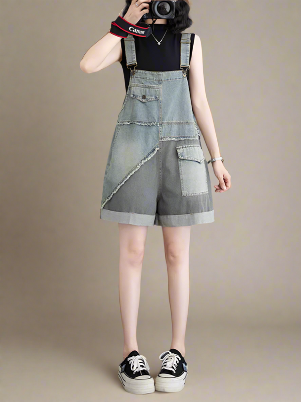 Casual Contrasting Short Overalls Dungarees Women Denim Short Dungarees