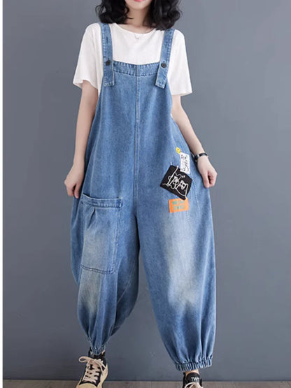 Embroidered Baggy Overalls Dungarees