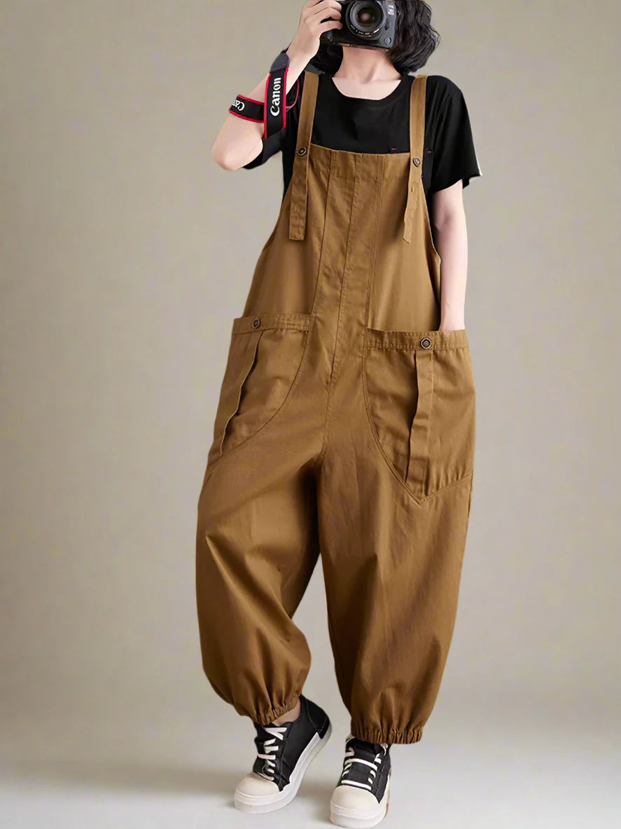 Solid Color Cargo Overalls Dungarees