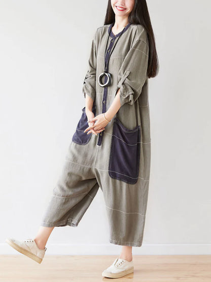 Safari Style Three-point Overalls Dungarees