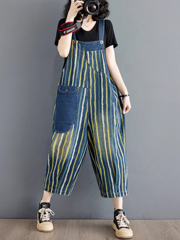 Stripped Patchwork Denim Overalls Dungarees
Printed Women Dungarees