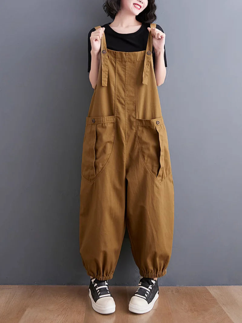 Solid Color Cargo Overalls Dungarees