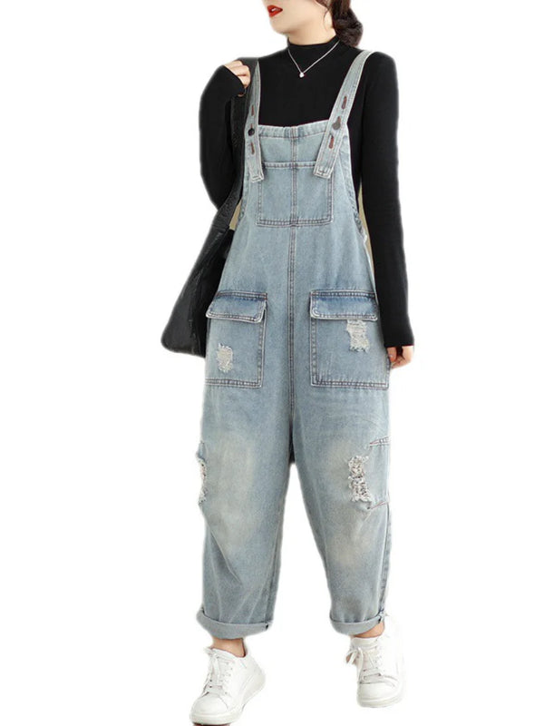 Lightweight Ripped Overalls Dungarees Denim Women Dungarees