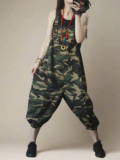 Camouflage Drop Crotch Overalls Dungarees