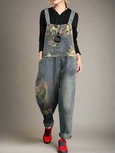 Loose Retro Printing Overalls Dungarees,Women Overalls Dungarees