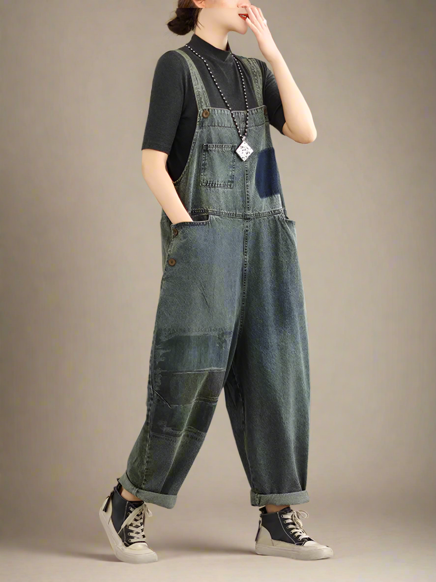 Casual Patchwork Overalls Dungarees