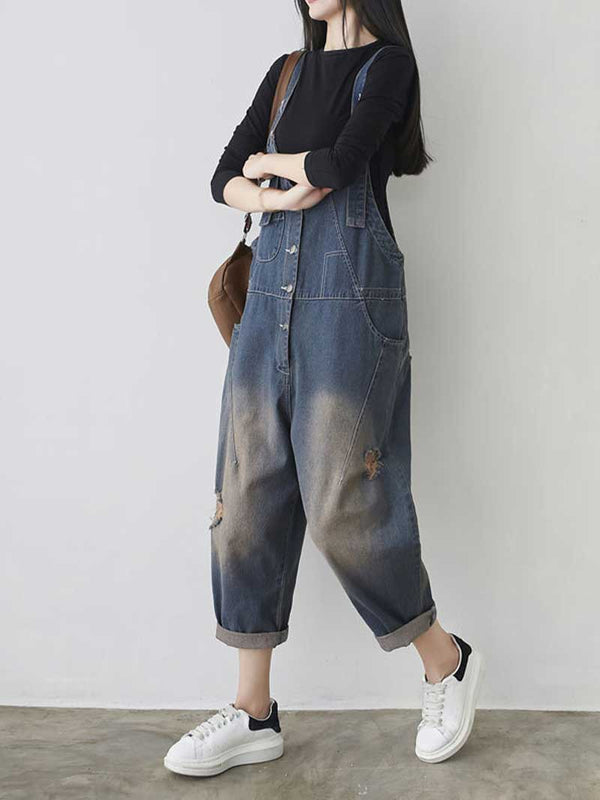 Vintage Ripped Denim Overalls Dungarees Denim Women Dungarees