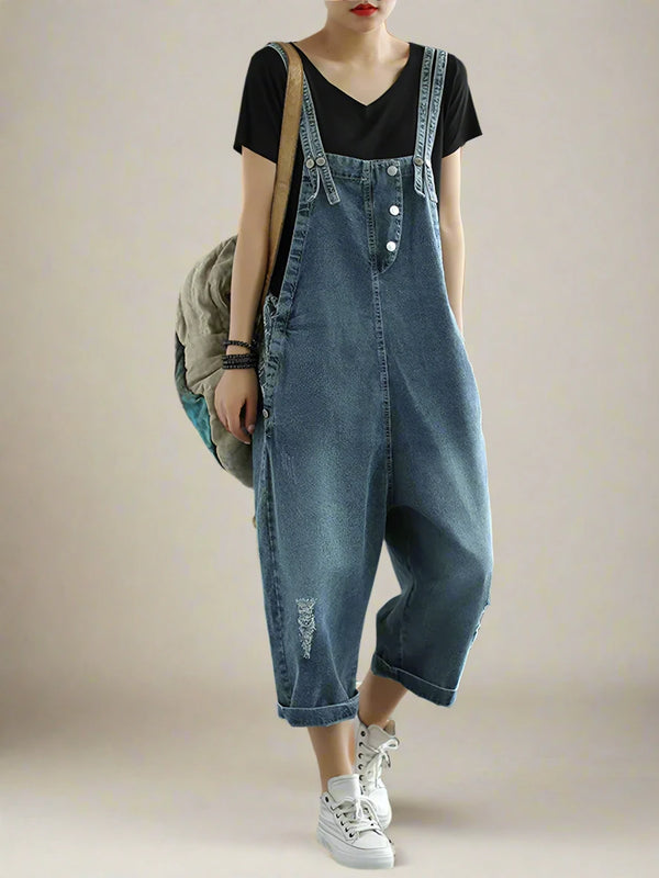 Denim Ripped Cropped Overalls Dungarees Vintage Women Denim Overalls Dungarees