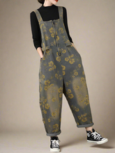 Retro Floral Printed Overalls Dungarees Denim Women Dungarees