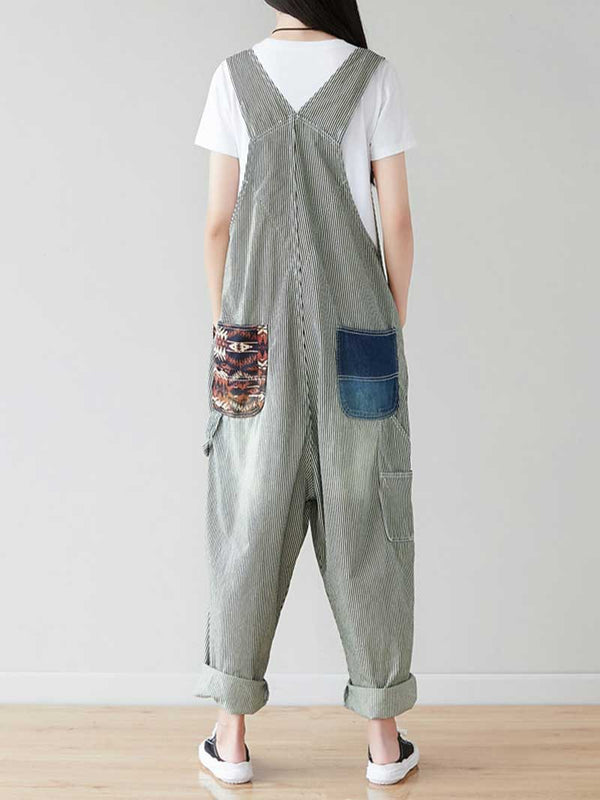 Vertical Stripped Baggy Overalls Dungarees,Women Overalls Dungarees