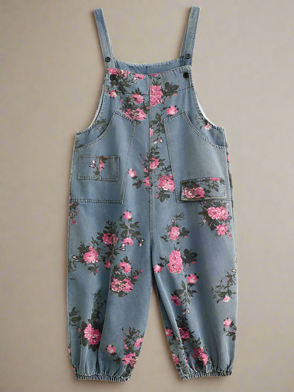 Floral High Waist Overalls Dungarees Denim Women Dungarees