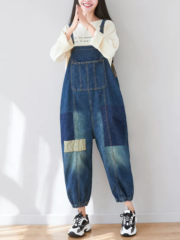 Patched Denim Overalls Dungarees Vintage Women Overalls Dungarees