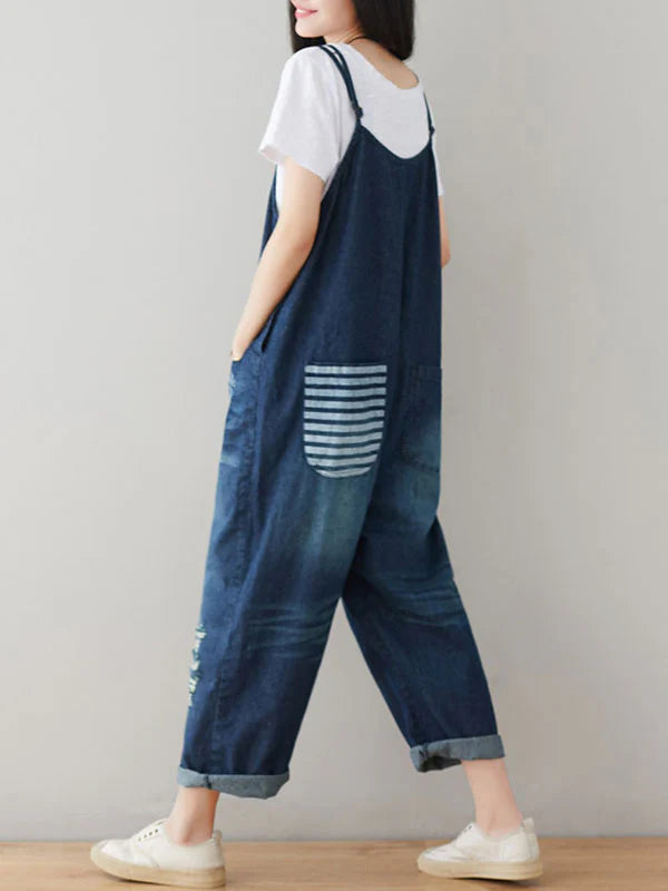 Scratched Bib Overalls Dungarees Denim Women Dungarees