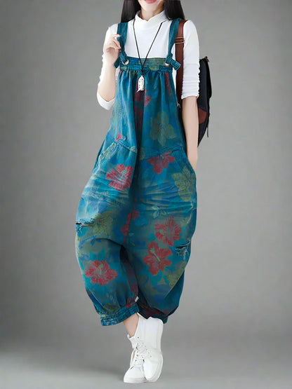 Floral Baggy Overalls Dungarees