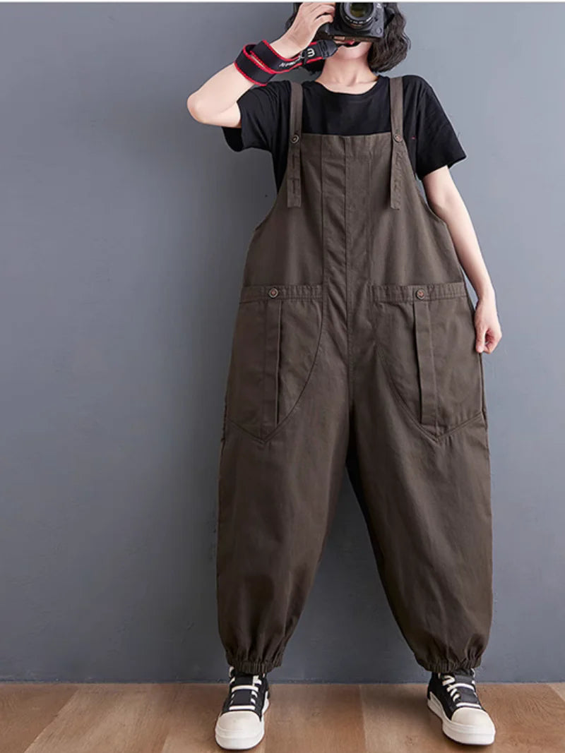 Solid Color Cargo Overalls Dungarees