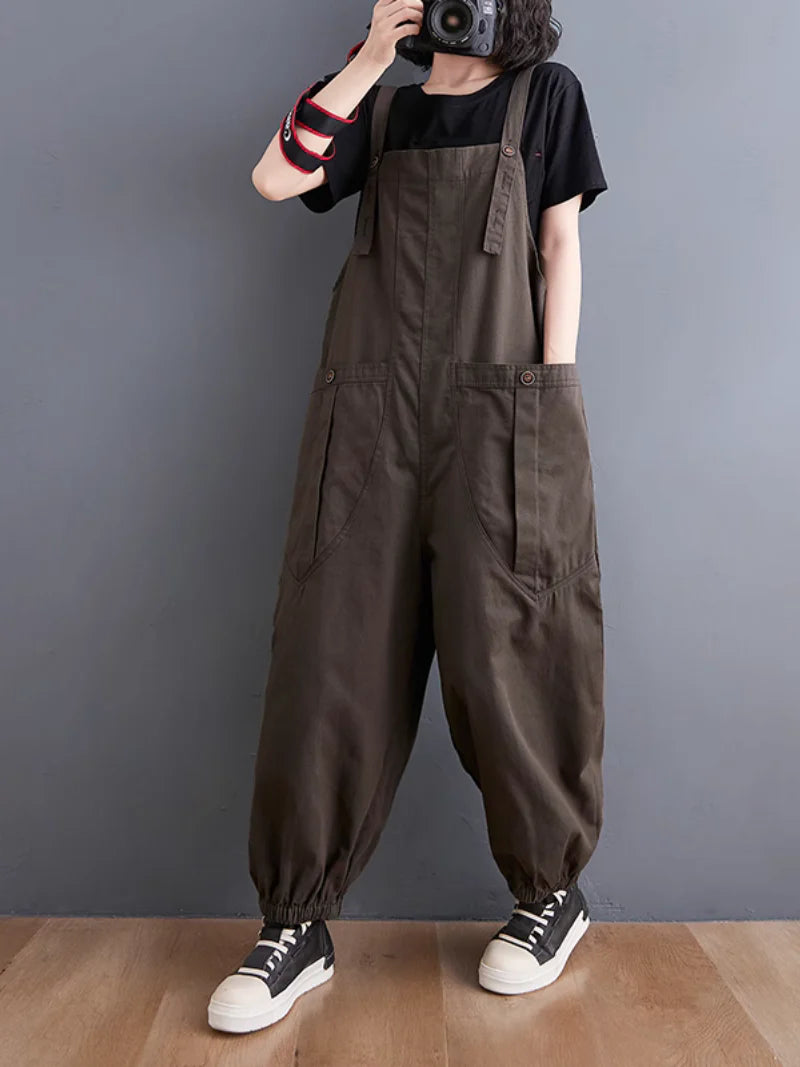 Solid Color Cargo Overalls Dungarees