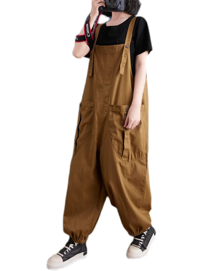 Solid Color Cargo Overalls Dungarees