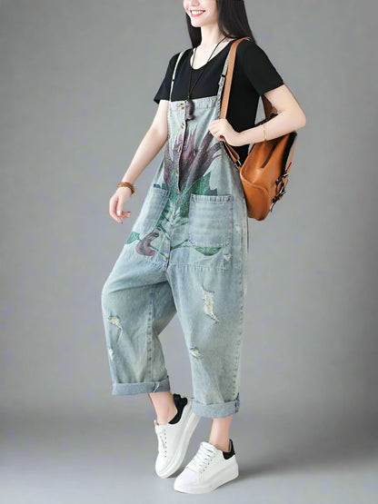 Floral Printed Party Overalls Dungarees