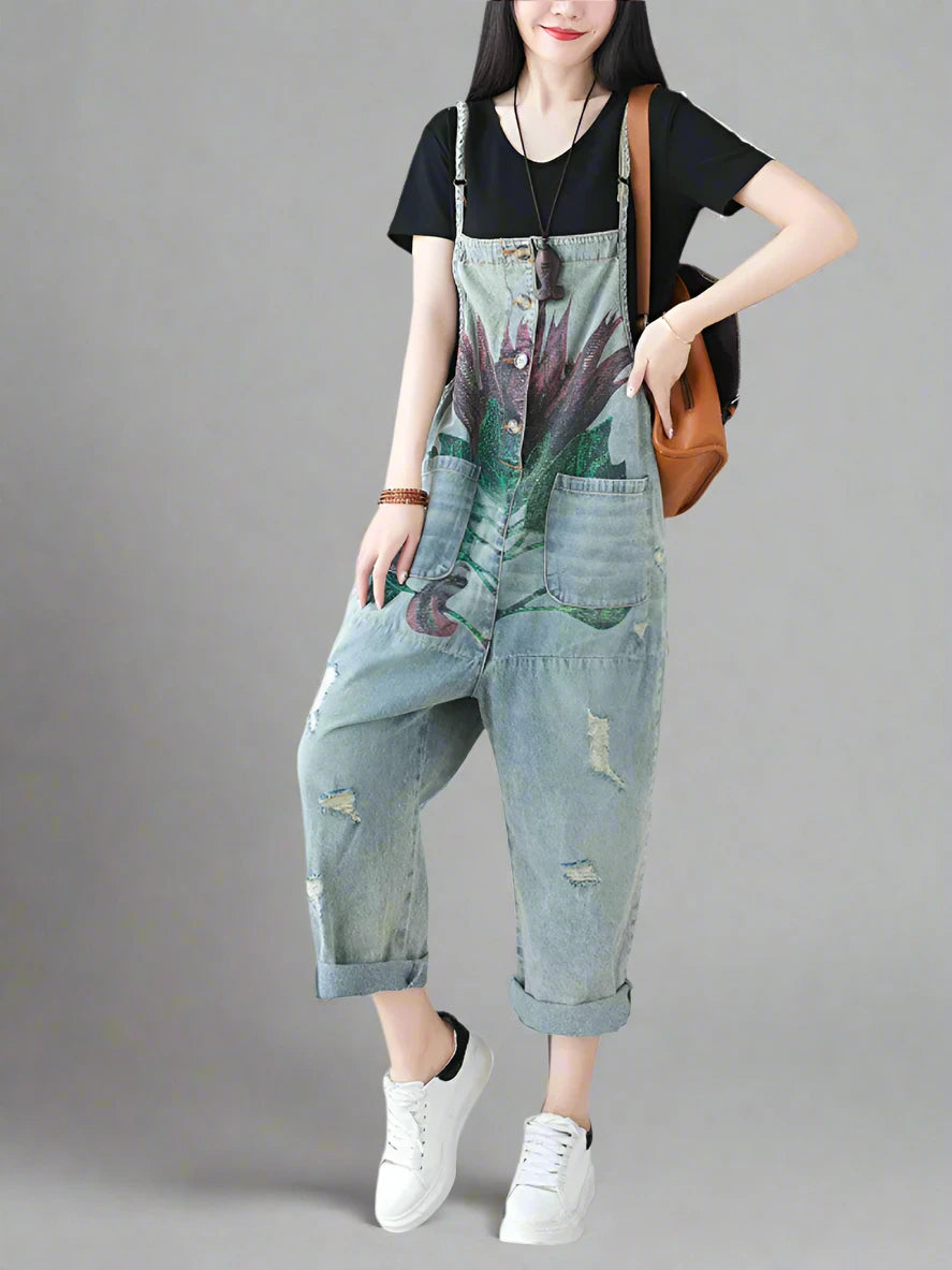 Floral Printed Party Overalls Dungarees