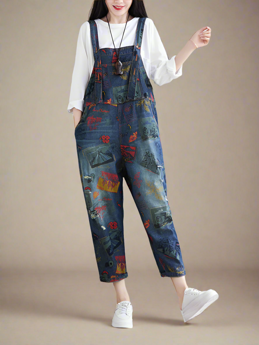 Cute Artist Large Size Denim Overalls Jumpsuit