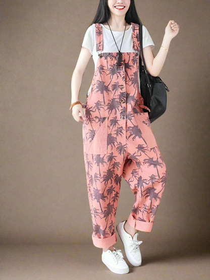 Floral Printed Loose Overalls Dungarees