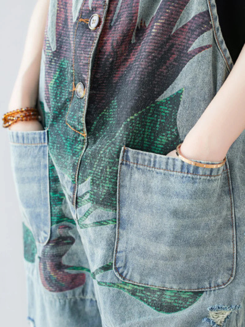 Floral Printed Party Overalls Dungarees