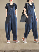 Contrast Literary Overalls Dungarees Vintage Women Denim Overalls Dungarees