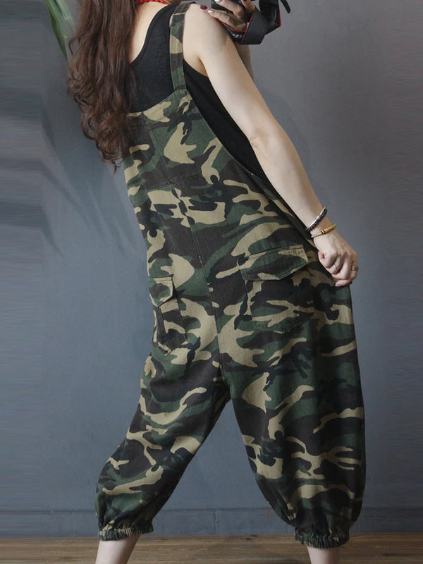 Camouflage Drop Crotch Overalls Dungarees Boho Women Dungarees