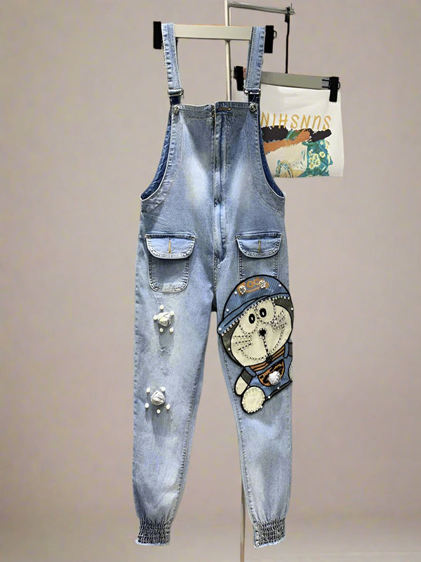 Cartoon Embroidered Overalls Dungarees
Denim Women Dungarees