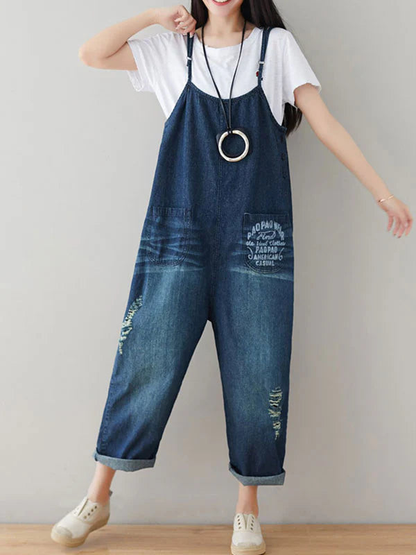 Scratched Bib Overalls Dungarees Denim Women Dungarees