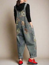 Loose Retro Printing Overalls Dungarees,Women Overalls Dungarees