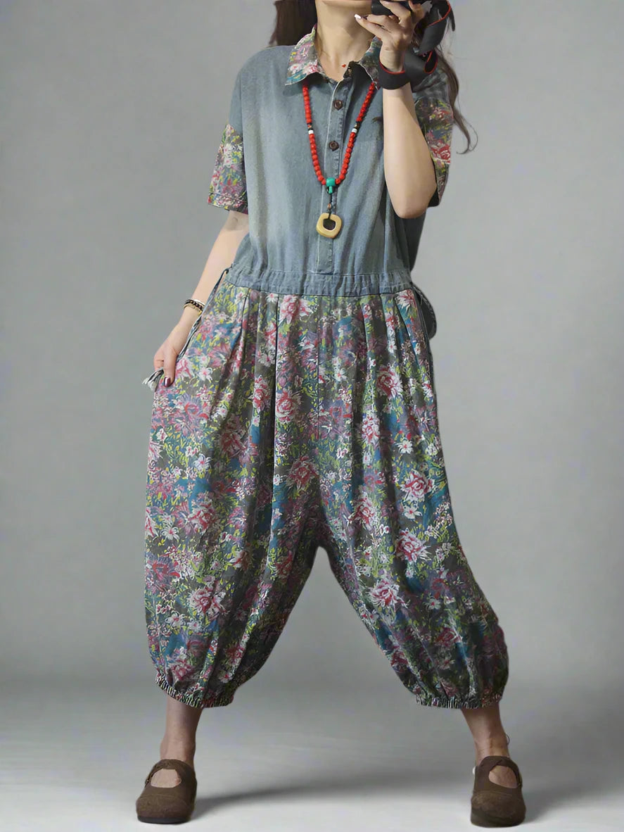 Floral High Rise Overalls Dungarees