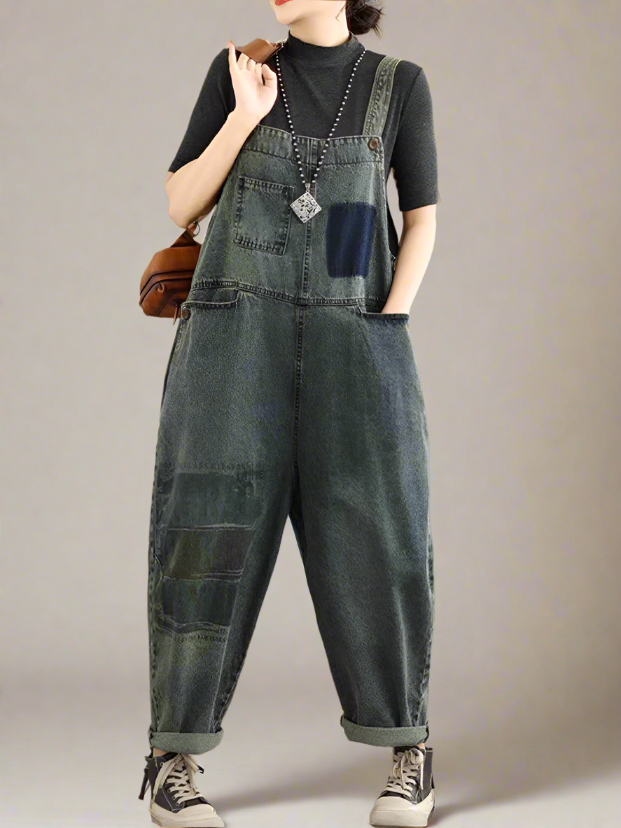 Casual Patchwork Overalls Dungarees