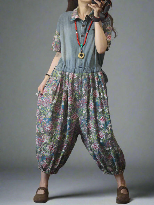 Boho Blossom Trail Overall Dungaree Boho Denim Women Dungarees