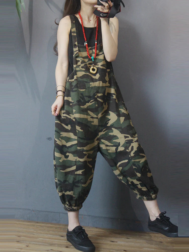 Camouflage Drop Crotch Overalls Dungarees