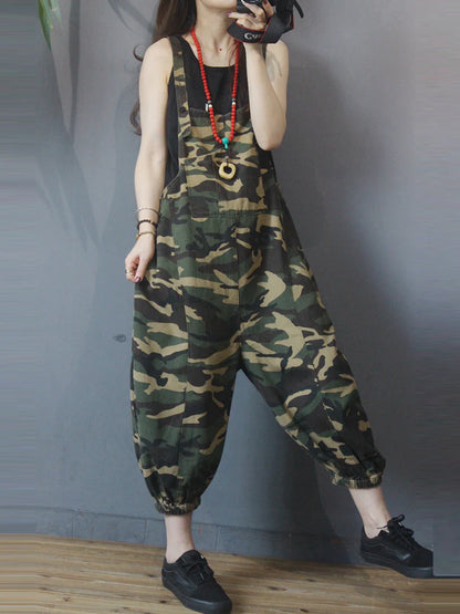 Camouflage Drop Crotch Overalls Dungarees