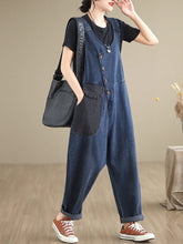 Contrast Literary Overalls Dungarees Vintage Women Denim Overalls Dungarees