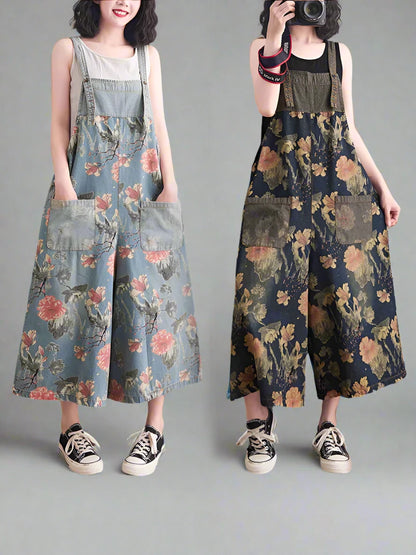 Vintage Bloom Floral Denim Dungaree