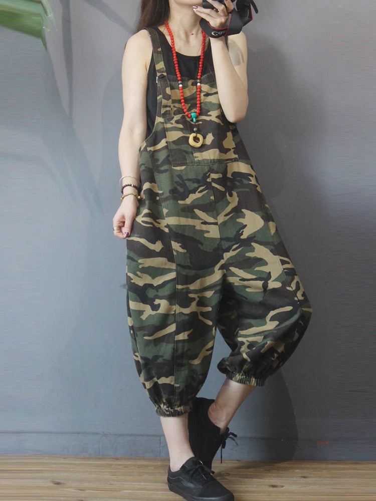 Camouflage Drop Crotch Overalls Dungarees