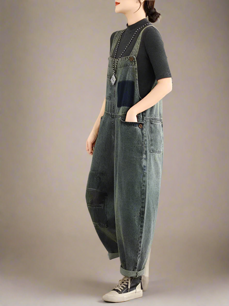 Casual Patchwork Overalls Dungarees