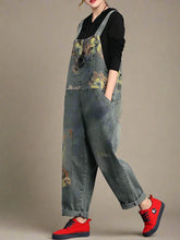 Loose Retro Printing Overalls Dungarees,Women Overalls Dungarees