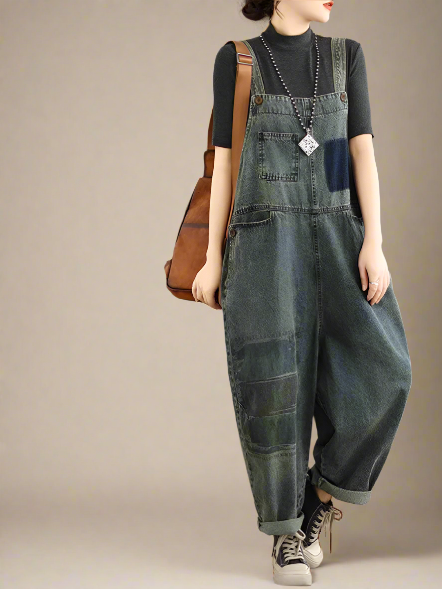 Casual Patchwork Overalls Dungarees