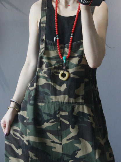 Camouflage Drop Crotch Overalls Dungarees